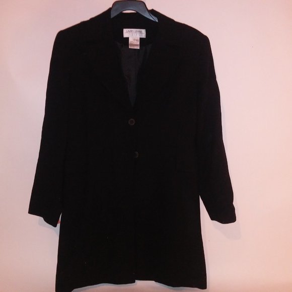 Larry Levine Suits Coat Jacket Size 8 Solid Black 100% Wool Crepe Double Breaste - Picture 9 of 16